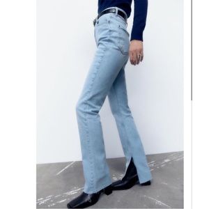 Zara Z1975 High Rise Slim Flared Jeans w Split Hem